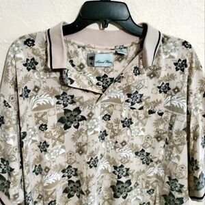 Island Blue men's XL short sleeve polo shirt Hawaiian floral